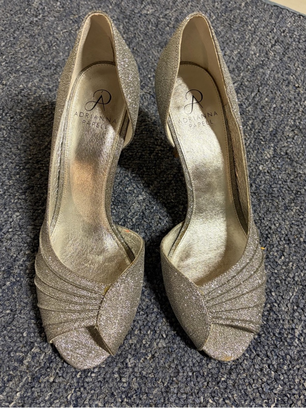 Adrianna Papell Glitter Open-Toe Silver Evening Heels